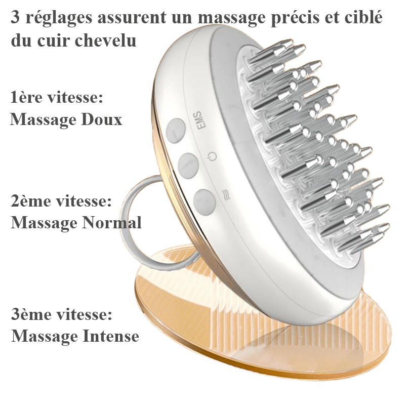 Brosse électrique EMS à micro-courant – Massage du cuir chevelu, stimulation capillaire, anti-chute et soin complet