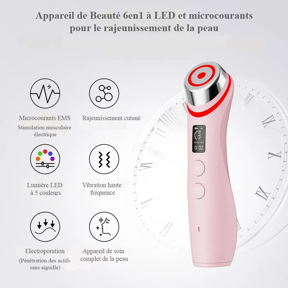Appareil Facial 5‑en‑1 – LED Multicolore, EMS & Purification