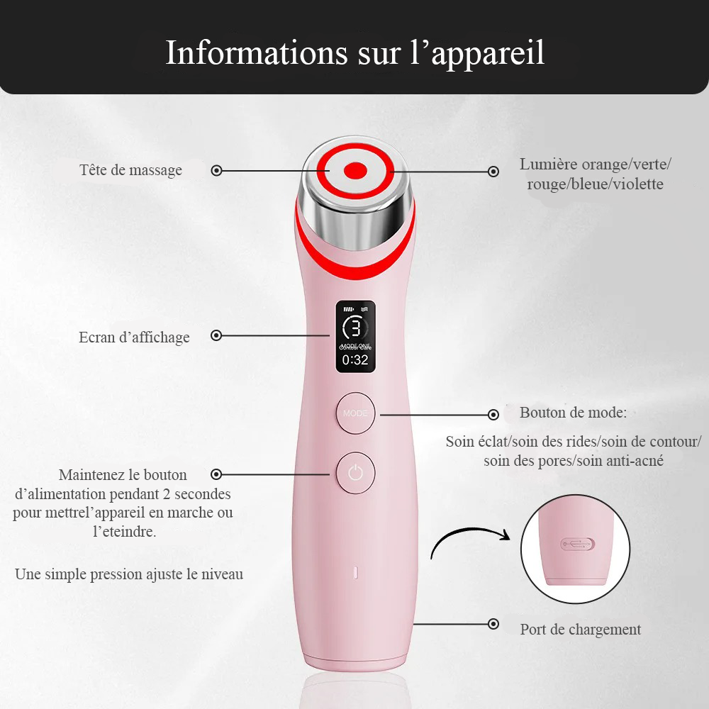 Appareil Facial 5‑en‑1 – LED Multicolore, EMS & Purification